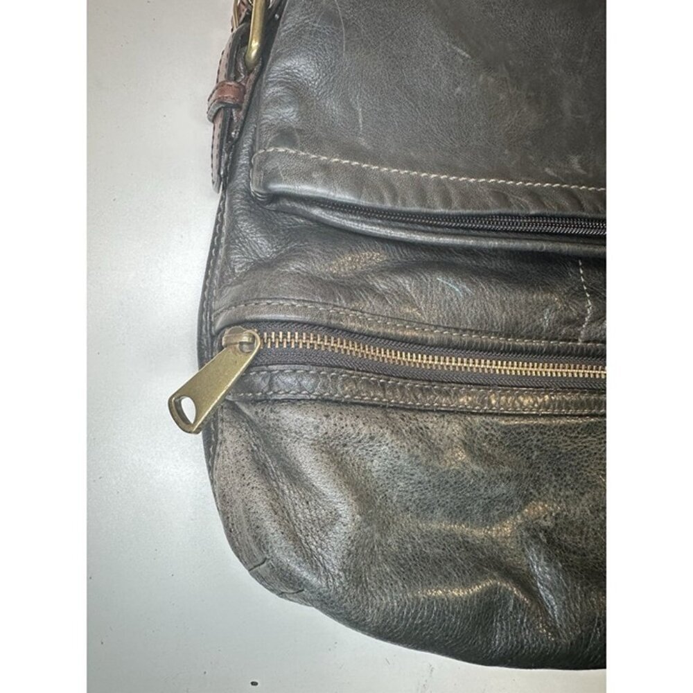 Vintage FOSSIL Explorer Foldover Leather Black&Brown Versatile Shoulder Bag EUC - Picture 4 of 12